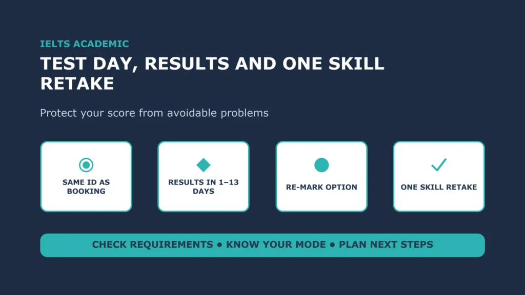 IELTS Academic test day, results and One Skill Retake