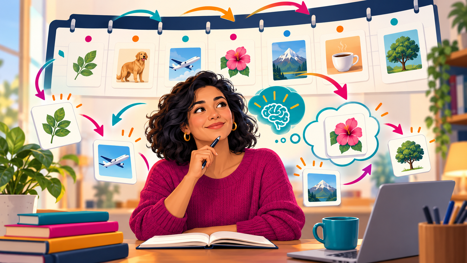 Adult learner reviewing vocabulary through spaced recall