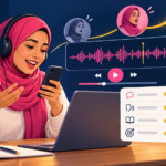 Learner using a speaking recording for self-assessment